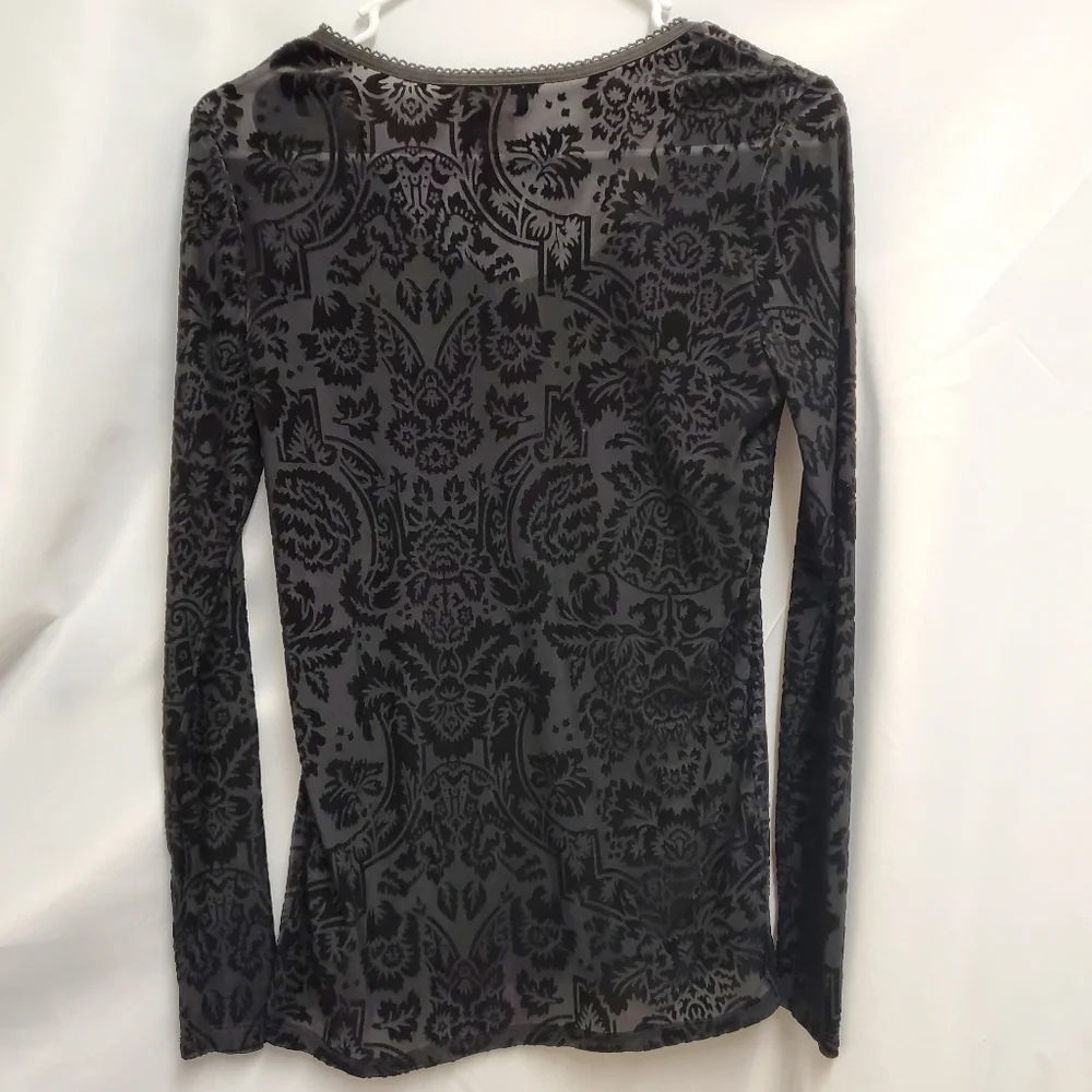 Velvet Burnout Long-Sleeve Scoop Neck Top - Black - Picture 6 of 7